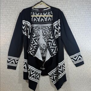 Material Girl Black and White Open Front Tribal Cardigan